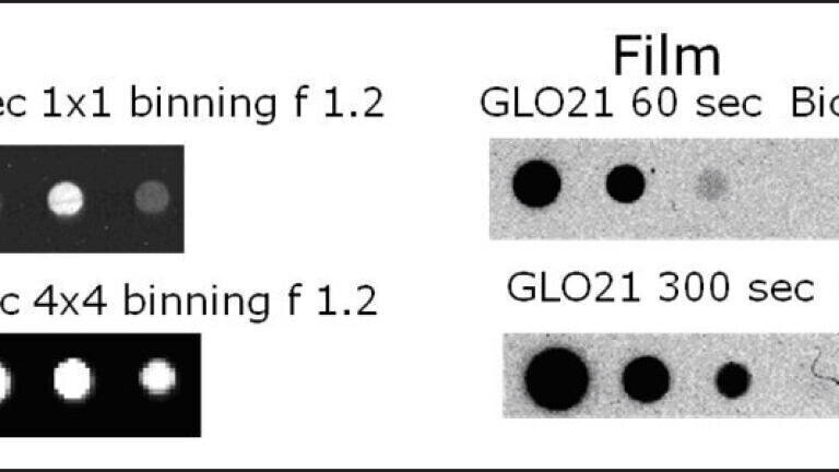 Fig. 3: CCD and film exposure by a calibrated light source, GLO21, to compare sensitivity.