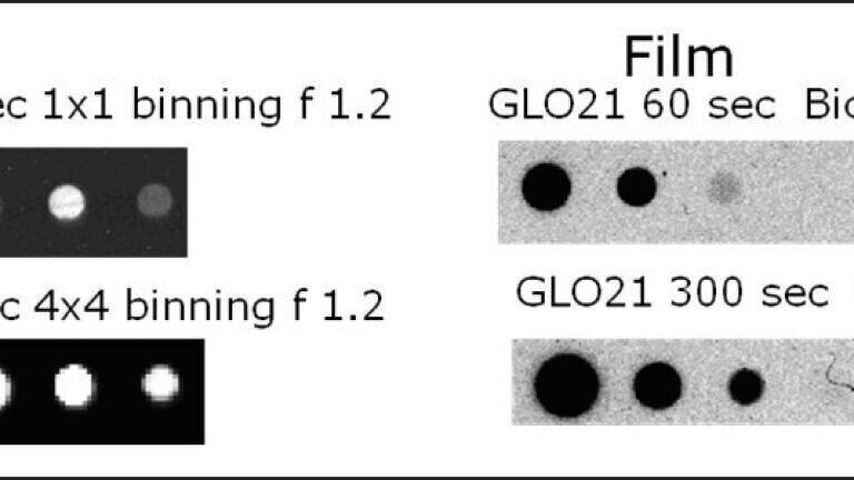Fig. 3: CCD and film exposure by a calibrated light source, GLO21, to compare sensitivity.