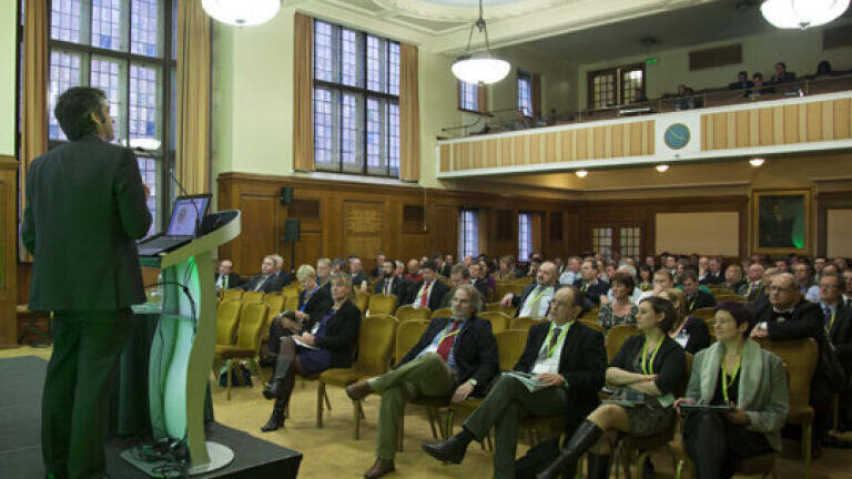 Matthew Davidson (University of Bath) presents during the Science and Innovation session, chaired by Celia Caulcott. Copyright: Industrial Biotechnology Leadership Forum