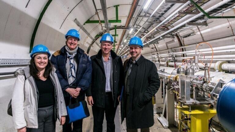 Welsh Assembly Members L-R: Eluned Parrot AM, Antoinette Sandbach AM, David Rees AM and Simon Thomas AM. (picture credit CERN)