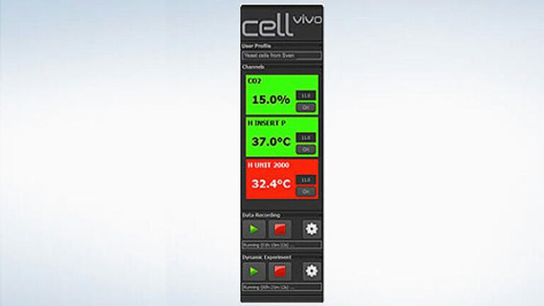 cellVivo software interface for easy control of  environmental settings, for setting up of dynamic experiments and  email alert.