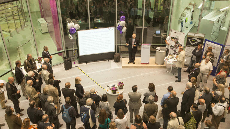 The Pirbright Institute’s Head of Estates, Dr Michael Johnson, introduces delegates to the BBSRC National Virology Centre: The Plowright Building