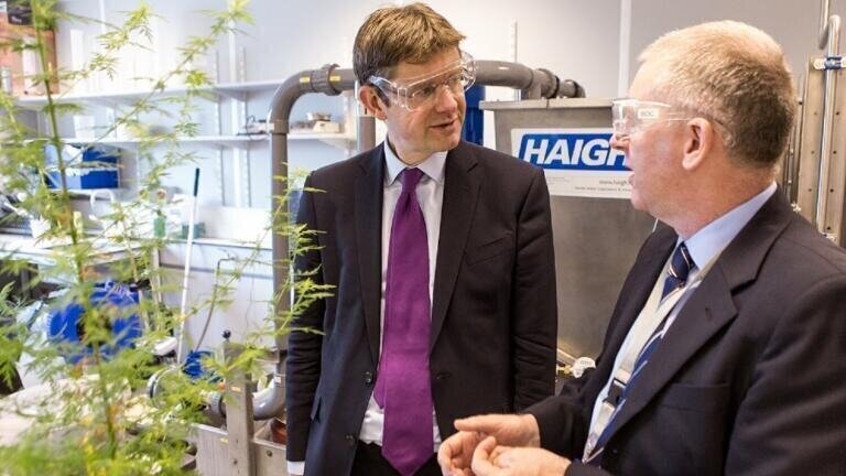 Greg Clark, with Professor Ian Graham, chair of the board of the Biorenewables Development Centre. (Photo credit: Ian Martindale.)
 
