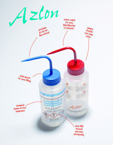 Azlon® wide mouth multi-lingual wash bottles
