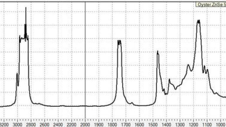 Olive Oil in a 50 microns pathlength wedged ZnSe Oyster Cell.
