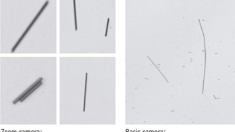 Figure 2. Fibres with a thickness of less than 10 microns and a length of up to 2.5 mm. Fibre length and diameter are determined in one.