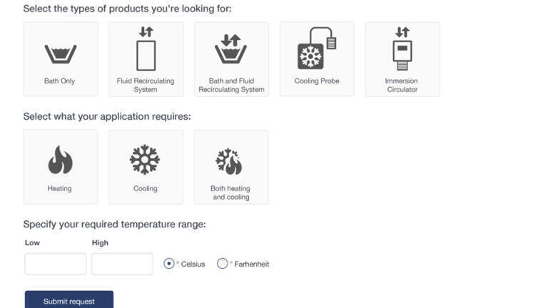 Find a product – customer application type and temperature range.
