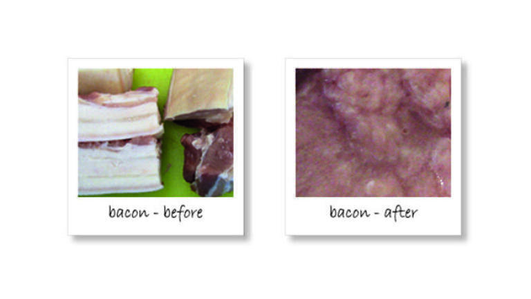 Figure 3: Bacon before and after complete homogenisation in the new GM 200