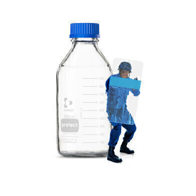 For Increased Safety in the Laboratory: The Protect Safety Coated DURAN® Glass Laboratory Bottles