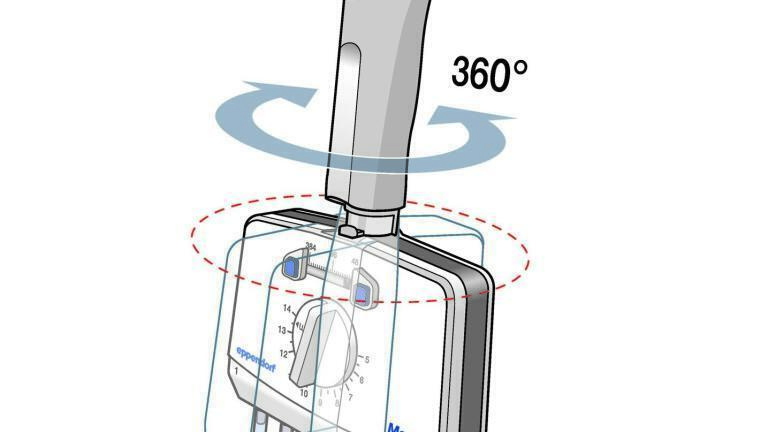 The instruments feature a 360° rotatable pipette head.