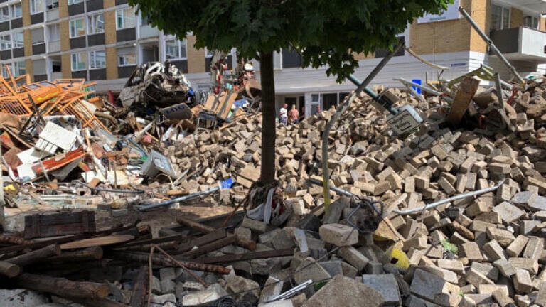 Damage to the Market Square of Stolberg, North Rhine-Westphalia, following the floods