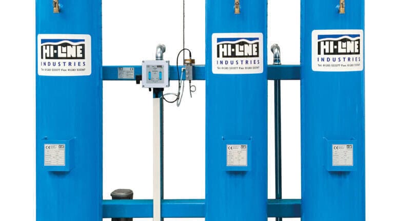 The HPSA-CT (Carbon Tower) is a three-stage dryer with the Carbon Tower added after the adsorption dryer.