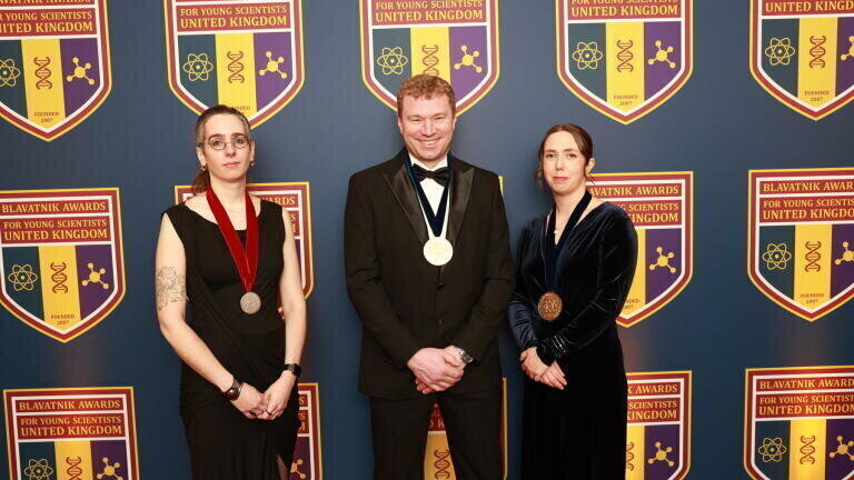 Jade, Clare and 2022 awards laureate Matthew Brook, Physical Sciences and Engineering