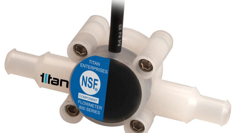 Titan Enterprises’ NSF-Approved 800 series mini turbine flowmeter.