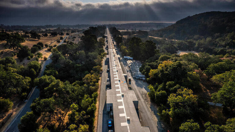 SLAC's linac at sunrise, looking east. The 2-mile-long particle accelerator has driven a large number of successful research programs in particle physics, accelerator development and X-ray science. (Credit: Olivier Bonin/SLAC National Accelerator Laboratory)