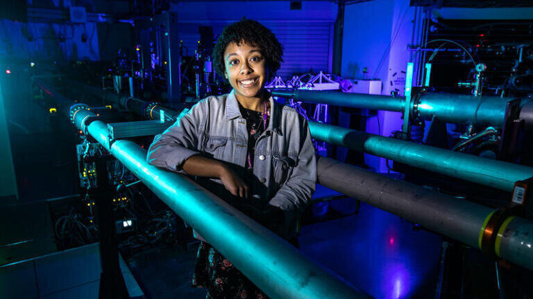 Aalayah Spencer at the X-ray Correlation Spectroscopy instrument in the Far Experimental Hall. (Jacqueline Ramseyer Orrell/SLAC National Accelerator Laboratory)