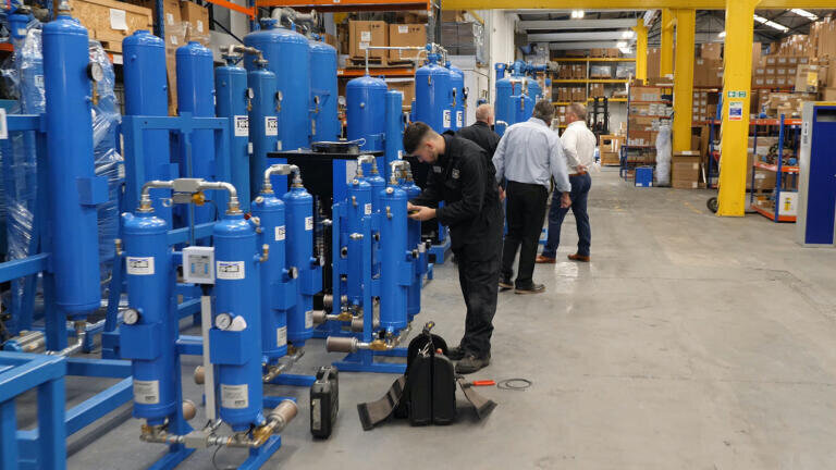 Energy-efficient compressed air equipment available from Hi-line includes desiccant and refrigeration air dryers, nitrogen/oxygen separators, filtration equipment, and condensate systems.
