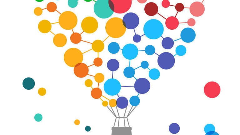 150th anniversary logo and key visual. Proposals for the logo were solicited from employees. Both are inspired by balloons.