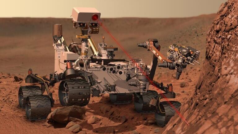 Rendering of Curiosity Mars rover on the surface of the Red Planet. Credit: NASA-JPL