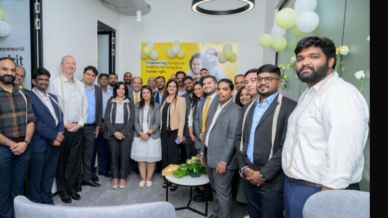 Celebrating the launch of EVA Holding’s Hyderabad office. Credit EVA Holding