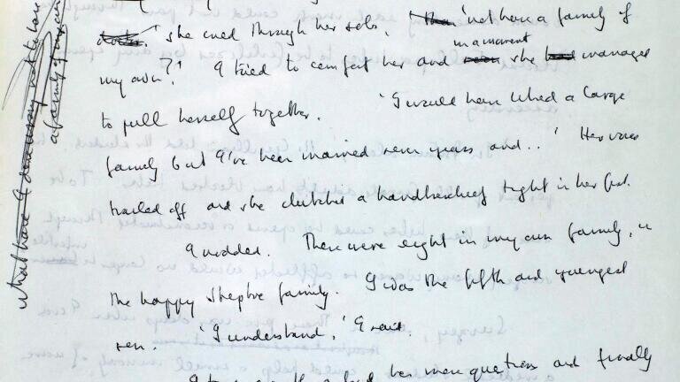 A draft by Dannie Abse of the definitive first chapter, “The Quest”, which begins with a scene of Patrick Steptoe as a medical student encountering a woman suffering from infertility. Dannie Abse Papers, folder 282/1, 1. The National Library of Wales Collection.
