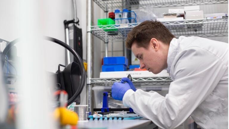 A member of Frontier personnel soldering a Printed Circuit Board (PCB) for the ATMOS mission during the Flight model assembly Credit: Frontier Space