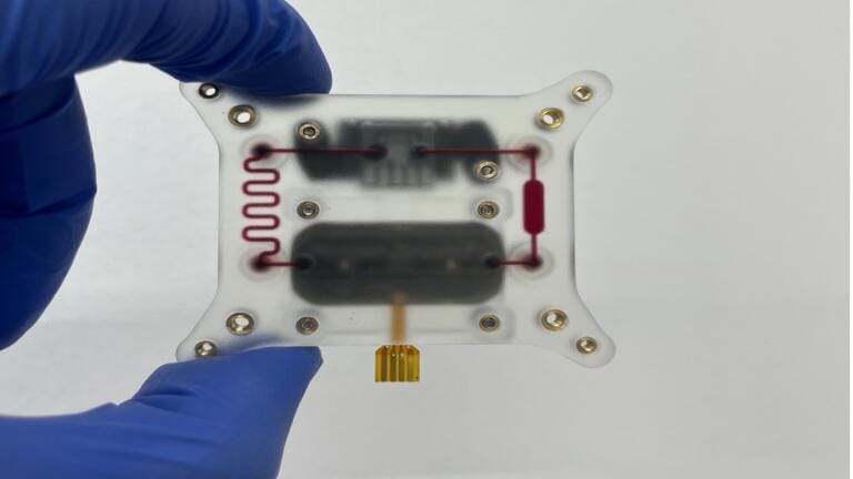 Frontier Space in-house 3D printed microfluidic chip incorporated with microfluidic pump and flow sensor Credit: Frontier Space