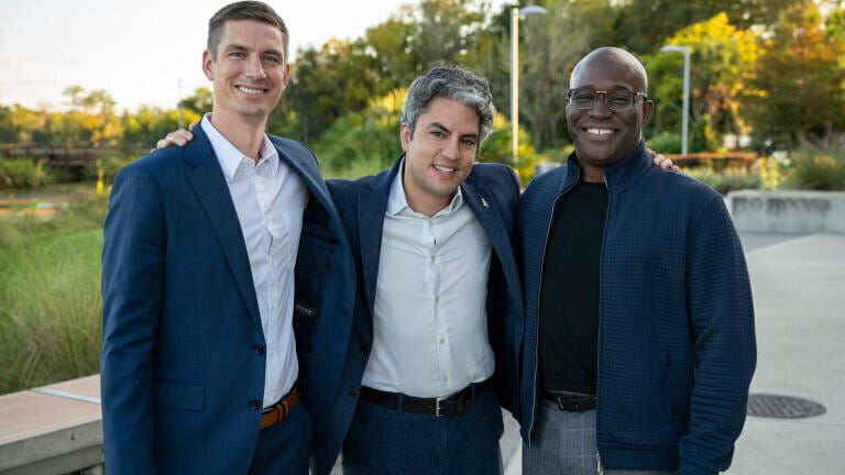 [From left] Dr. Adam Grippin of the University of Texas, alongside Professor Elias Sayour and Dr. Duane Mitchell both of the University of Florida. Credit: UFL