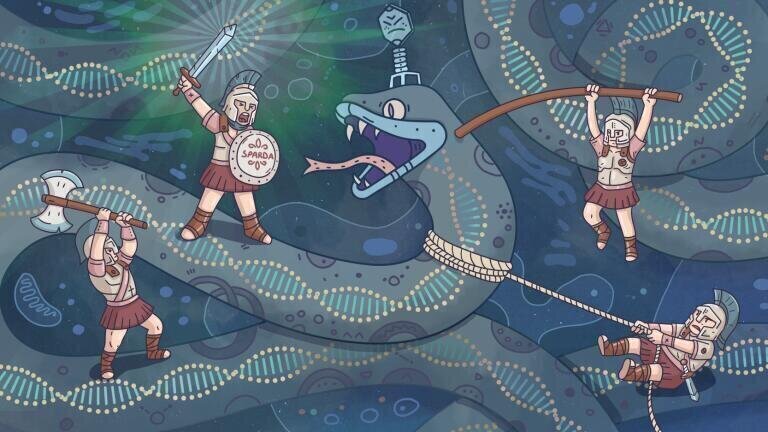 Illustration: A single infected bacterium triggers a precise SPARDA response to halt viral spread in the population. Credit: Justinas Griciūnas