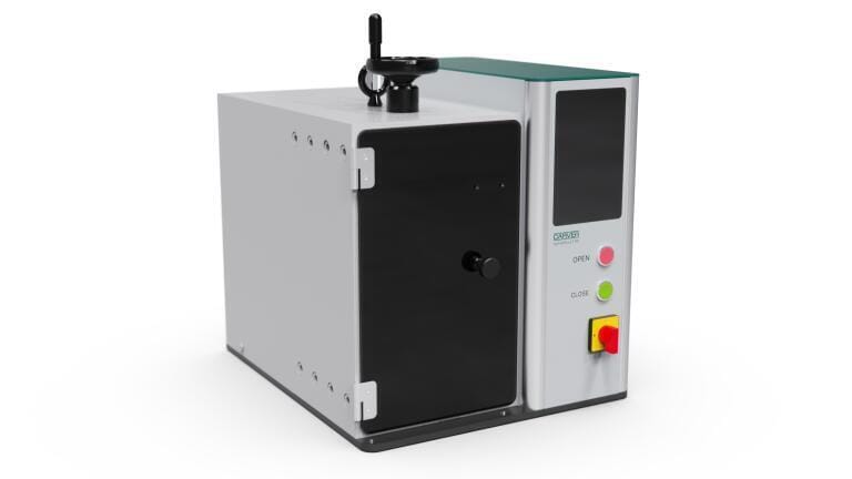 Compact lab press with touchscreen controls