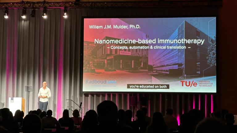 SLAS Europe 2026 keynote speaker Willem Mulder, PhD, presents his paper. Credit: SLAS