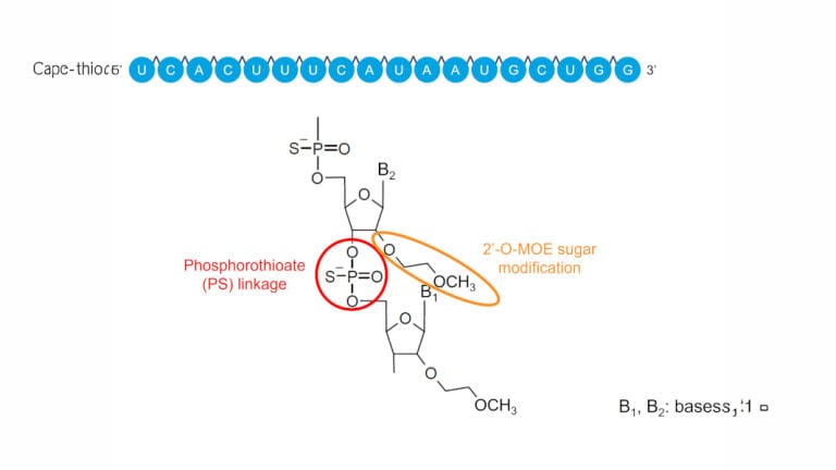 Figure 1: Structure of nusinersen showing the PS linkage and sugar modifications.