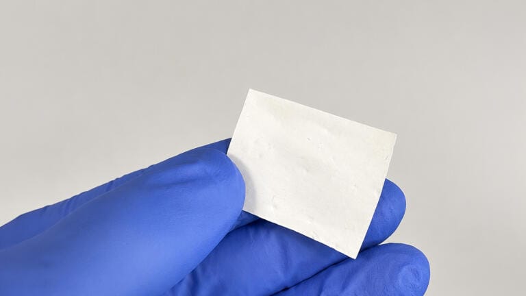 Close up of the bio-based Janus nanofibre membrane developed for antibacterial wound care. Credit: University of Bath